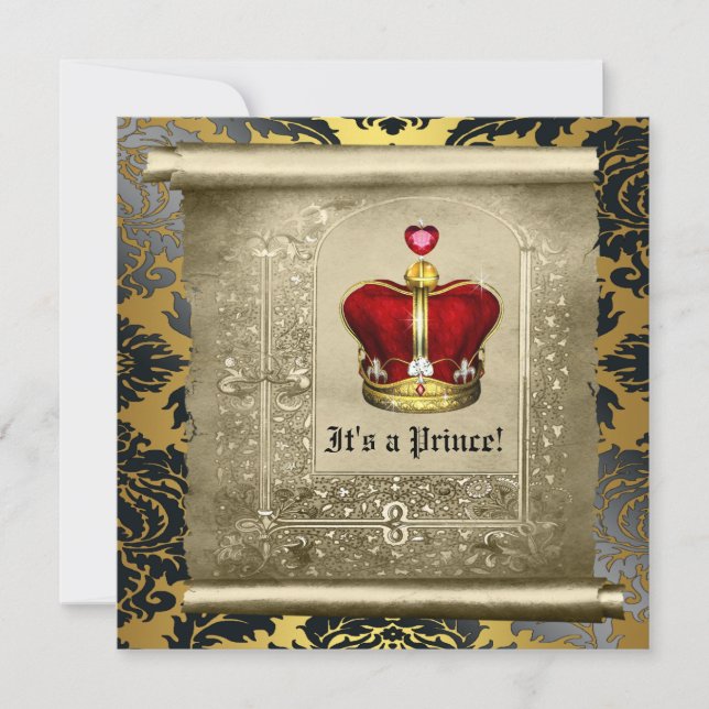 Convite Chuva de Bebê Príncipe Real Vermelho Regal (Frente)