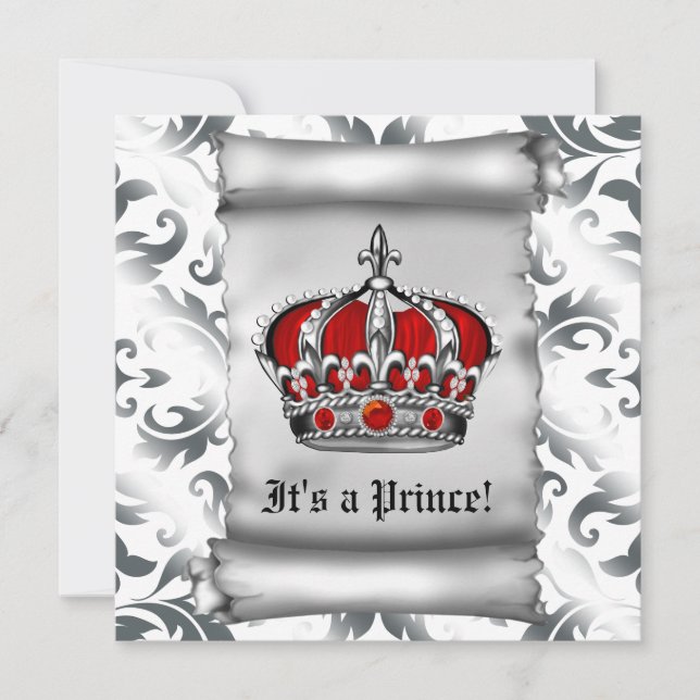 Convite Chuva de Bebê Príncipe Real Vermelho Regal (Frente)