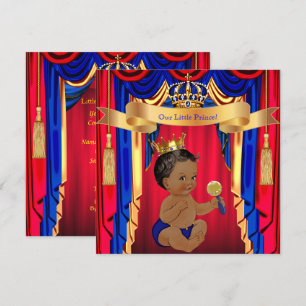Convite Chuva de Bebê Príncipe Vermelho Azul Dourado Étnic