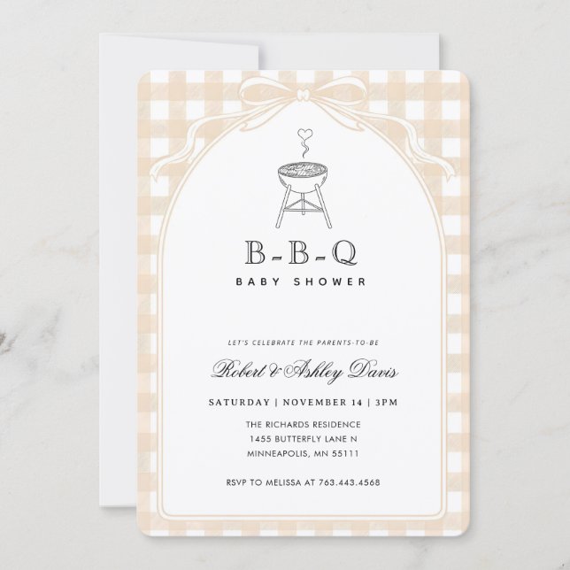 Convite Chuva de Bebê Q Bebê Xadrez Laço Elegante (Frente)