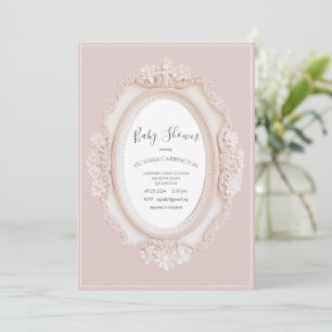 Convite Chuva de Bebê Quadro Vintage Rosa