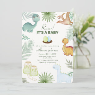 Convite Chuva de Bebê Rawr Vulcão Tropical Dinosaur