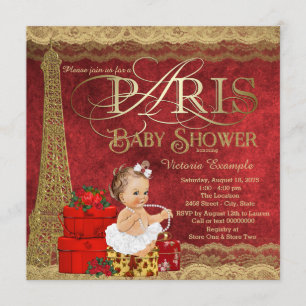 Convite Chuva de Bebê Red Gold Paris