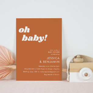 Convite Chuva de Bebê Retro Moderna Terracota Laranja Quei