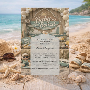 Convite Chuva de Bebê retrô na praia Baby Shower