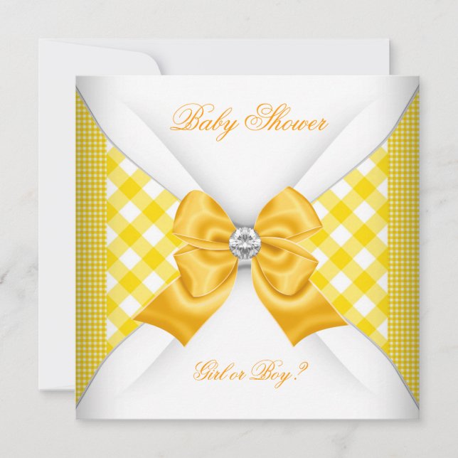Convite Chuva de Bebê Revelação de Gênero Amarelo Branco (Frente)