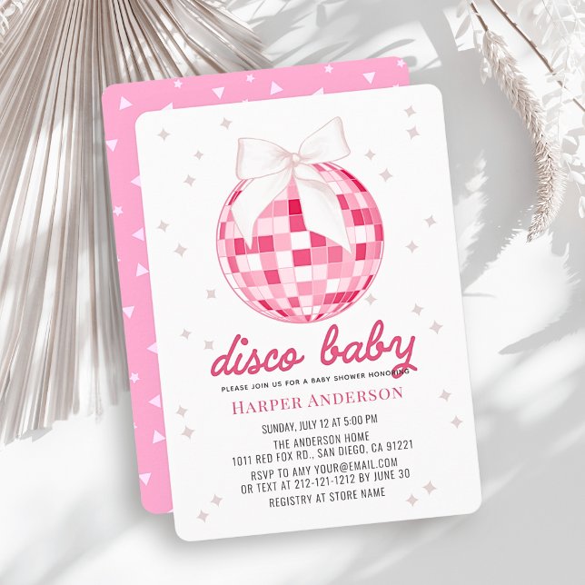Convite Chuva de Bebê Rosa Bebê Disco Arco Menina Chuva de (Criador carregado)