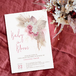 Convite Chuva de Bebê Rosa Boho Flores Rosas Aquarela