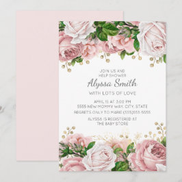Convite Chuva de Bebê Rosa Dourado Floral