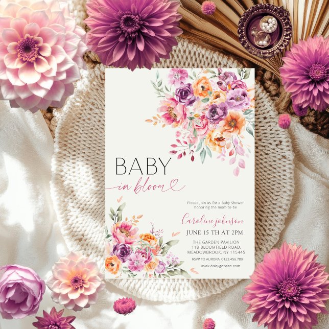Convite Chuva de Bebê Rosa Floral Baby in Bloom (Criador carregado)