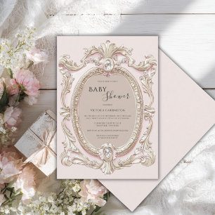 Convite Chuva de Bebê Rosa Vintage Caprichosa Elegante