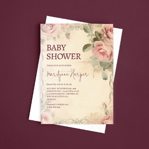 Convite Chuva de Bebê Rosas Florais Vintage Lindas