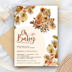 Convite Chuva de Bebê Rústica Boho Mamãe e Bebê Menina Leã