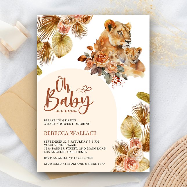 Convite Chuva de Bebê Rústica Boho Mamãe e Bebê Menina Leã (Criador carregado)