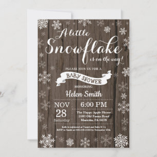 Convite Chuva de Bebê Rústica de Inverno Floco de Neve Bra