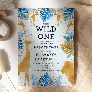 Convite Chuva de Bebê Safari Blue Gold Boy