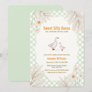 Convite Chuva de Bebê Sage Gingham Daisy Boho Silly Goose