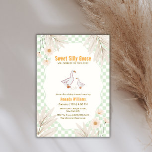 Convite Chuva de Bebê Sage Gingham Daisy Boho Silly Goose