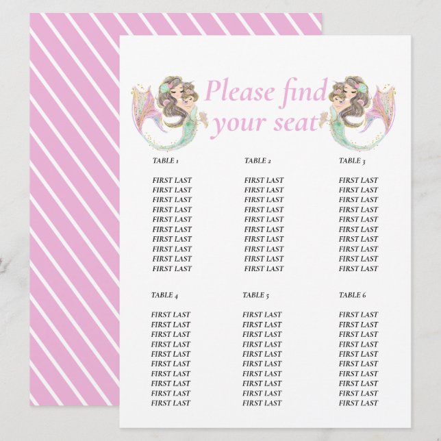 Convite Chuva de bebê sereia sob o mar Gráfico de tabela  (Frente/Verso)