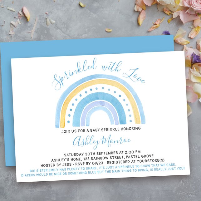 Convite Chuva de Bebê Shower Menino Bebê Sprinkle (cute and simple rainbow boys baby sprinkle invitation - message me to create additional templates)