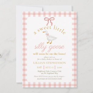 Convite Chuva de Bebê Silly Goose Blush Rosa Xadrez