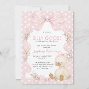 Convite Chuva de Bebê Silly Goose Coquette Rosa Pontinhos