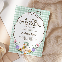 Convite Chuva de Bebê Silly Goose em Xadrez Verde Neutro