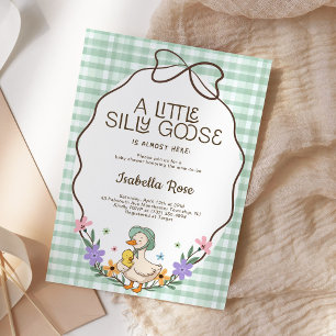 Convite Chuva de Bebê Silly Goose em Xadrez Verde Neutro