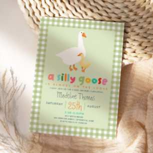 Convite Chuva de Bebê Silly Goose Neutro Moderno em Xadrez