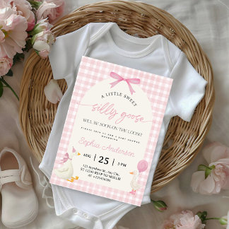 Convite Chuva de Bebê Silly Goose Rosa Xadrez