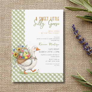 Convite Chuva de Bebê Silly Goose Verde Xadrez Floral