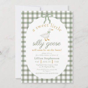 Convite Chuva de Bebê Silly Goose Verde Xadrez Neutro