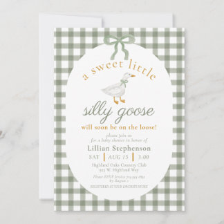 Convite Chuva de Bebê Silly Goose Verde Xadrez Neutro