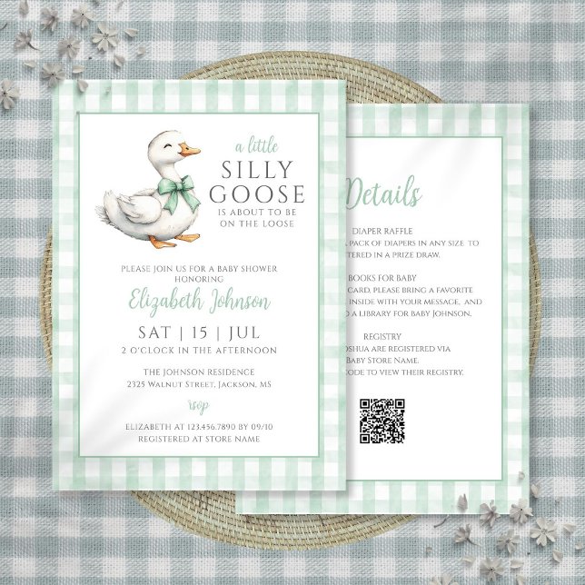 Convite Chuva de Bebê Silvestre Ganso Neutro Tudo em Um (Silly Goose Gender Neutral Baby Shower All In One Invitation)