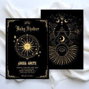 Convite Chuva de Bebê símbolo de arte boho Sol Lua Vintage