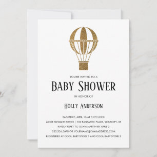 Convite Chuva de Bebê Simples Balão de Ar Quente Dourado B