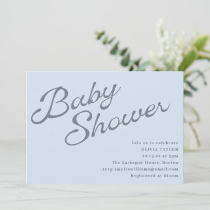 Convite Chuva de Bebê Simples Elegante Azul Script