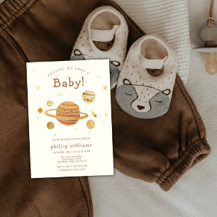 Convite Chuva de Bebê Sistema Solar Espaço Boho Neutro