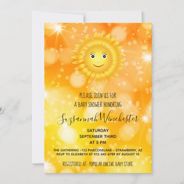 Convite Chuva de Bebê Sol Sorridente Neutro Personalizado (Frente)