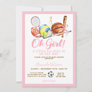 Convite Chuva de Bebê Tema Esportes Menina Bola Todas as E