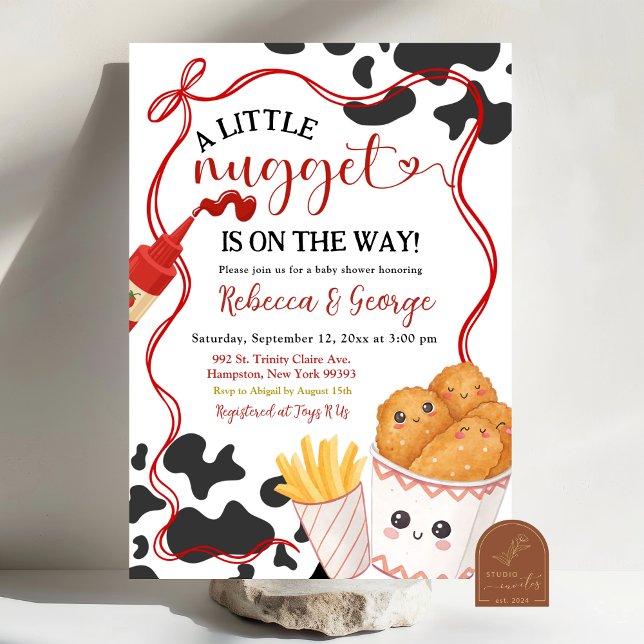 Convite Chuva de Bebê Tema Fast Food Nugget Padrão Vaca (Criador carregado)