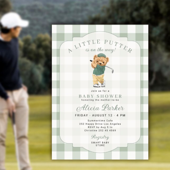 Convite Chuva de bebê tema golfe com putting green (Criador carregado)