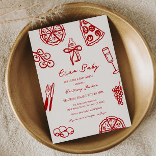 Convite Chuva de Bebê Tema Pizza Italiana Ciao Baby