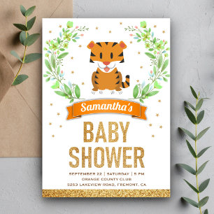 Convite Chuva de Bebê Tema Safari Floresta Tigre Fofo