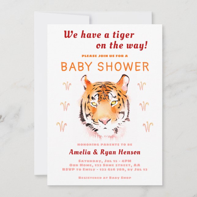 Convite Chuva de Bebê Tigre Aquarela 2022 (Frente)
