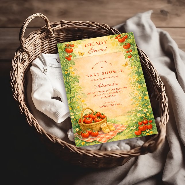 Convite Chuva de Bebê Tomate de Jardim Rústico (Criador carregado)