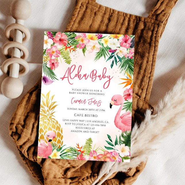 Convite Chuva de Bebê Tropical Aloha Hibiscus Abacaxi (Criador carregado)