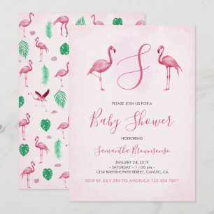 Convite Chuva de Bebê Tropical Flamingo Rosa