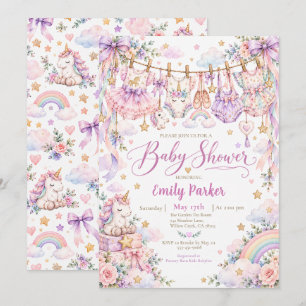 Convite Chuva de Bebê Unicórnio Pastel Arco-Íris