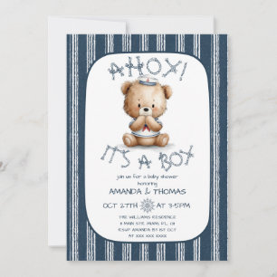 Convite Chuva de Bebê Urso Ahoy Náutico